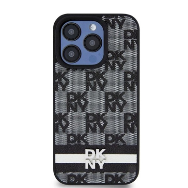 Dėklas DKNY Leather Checkered Mono PatternPrinted Stripes iPhone 15 Pro Case - Juodas 2