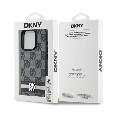 Dėklas DKNY Leather Checkered Mono PatternPrinted Stripes iPhone 15 Pro Case - Juodas 7