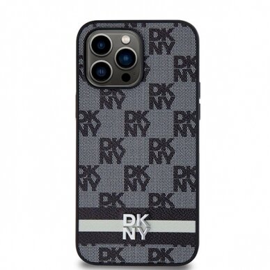 Dėklas DKNY Leather Checkered Mono PatternPrinted StripesiPhone 14 Pro Max - Juodas 2