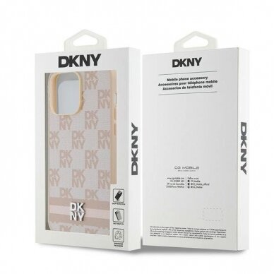 Dėklas DKNY Leather Checkered Mono PatternPrinted StripesiPhone 14 Pro Max - Rožinis 7