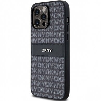 Dėklas DKNY Leather Mono StripeMetal LogoiPhone 14 Pro - Juodas 1