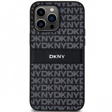 Dėklas DKNY Leather Mono StripeMetal LogoiPhone 14 Pro - Juodas 2