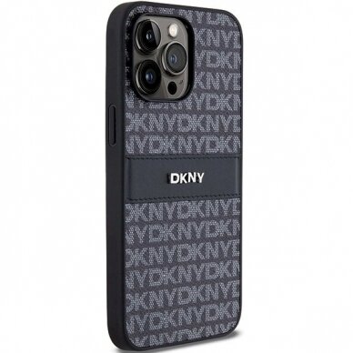 Dėklas DKNY Leather Mono StripeMetal LogoiPhone 14 Pro - Juodas 3