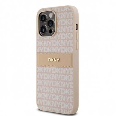 Dėklas DKNY Leather Mono StripeMetal LogoiPhone 14 Pro Max - Rožinis 1