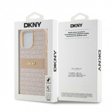 Dėklas DKNY Leather Mono StripeMetal LogoiPhone 14 Pro Max - Rožinis 7