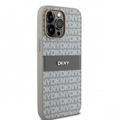 Dėklas DKNY Leather Mono StripeMetal LogoiPhone 14 Pro Max - Smėlinis 3