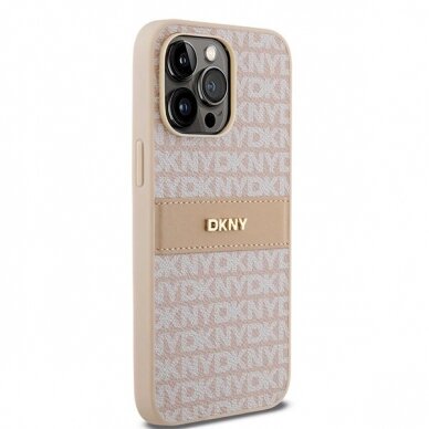 Dėklas DKNY Leather Mono StripeMetal LogoiPhone 14 Pro - Rožinis 3