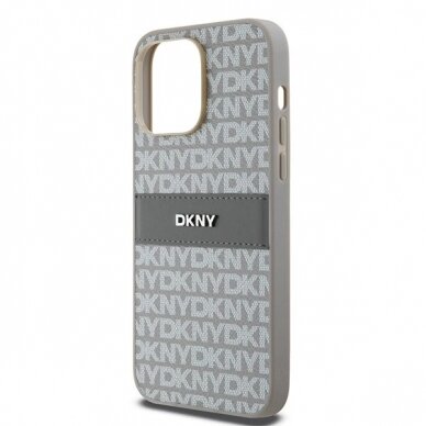 Dėklas DKNY Leather Mono StripeMetal LogoiPhone 14 Pro - Smėlinis 5