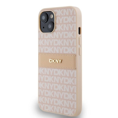 Dėklas DKNY Leather Mono StripeMetal LogoiPhone 15 / 14 / 13 - Rožinis 1