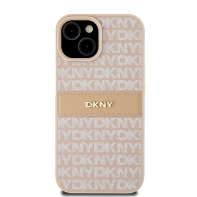 Dėklas DKNY Leather Mono StripeMetal LogoiPhone 15 / 14 / 13 - Rožinis 2