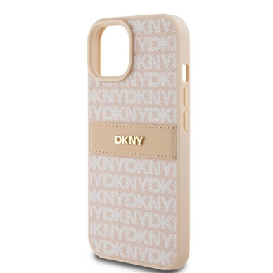 Dėklas DKNY Leather Mono StripeMetal LogoiPhone 15 / 14 / 13 - Rožinis 5