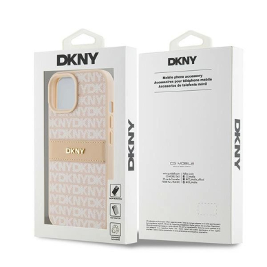 Dėklas DKNY Leather Mono StripeMetal LogoiPhone 15 / 14 / 13 - Rožinis 7