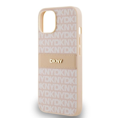 Dėklas DKNY Leather Mono StripeMetal LogoiPhone 15 / 14 / 13 - Rožinis 5