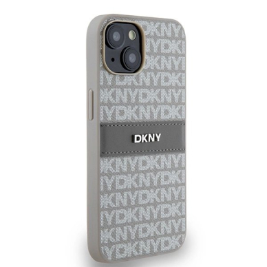 Dėklas DKNY Leather Mono StripeMetal LogoiPhone 15 / 14 / 13 - Smėlinis 3