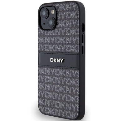 Dėklas DKNY Leather Mono StripeMetal LogoiPhone 15 Plus / 14 Plus - Juodas 1