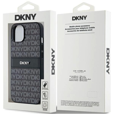 Dėklas DKNY Leather Mono StripeMetal LogoiPhone 15 Plus / 14 Plus - Juodas 7