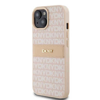 Dėklas DKNY Leather Mono StripeMetal LogoiPhone 15 Plus / 14 Plus - Rožinis 1