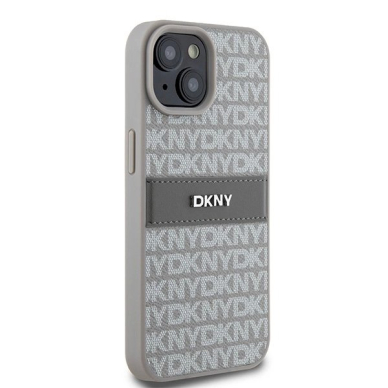 Dėklas DKNY Leather Mono StripeMetal LogoiPhone 15 Plus / 14 Plus - Smėlinis 3