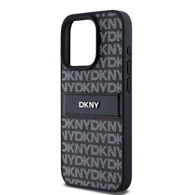 Dėklas DKNY Leather Mono StripeMetal LogoiPhone 15 Pro - Juodas 4