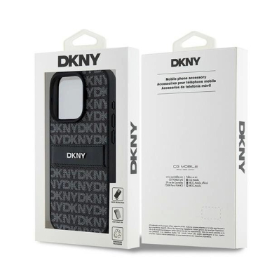 Dėklas DKNY Leather Mono StripeMetal LogoiPhone 15 Pro - Juodas 6