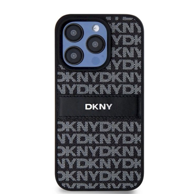 Dėklas DKNY Leather Mono StripeMetal LogoiPhone 15 Pro Max - Juodas 1