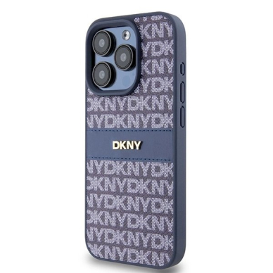 Dėklas DKNY Leather Mono StripeMetal LogoiPhone 15 Pro - Mėlynas 1