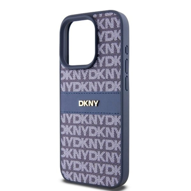 Dėklas DKNY Leather Mono StripeMetal LogoiPhone 15 Pro - Mėlynas 5