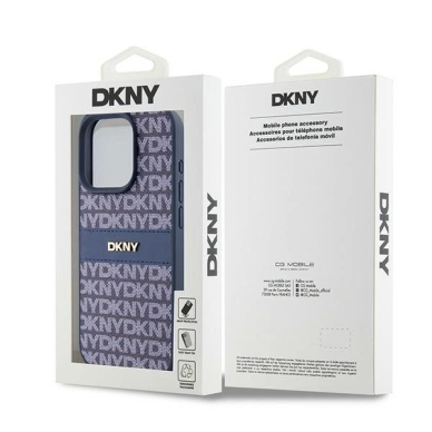 Dėklas DKNY Leather Mono StripeMetal LogoiPhone 15 Pro - Mėlynas 7