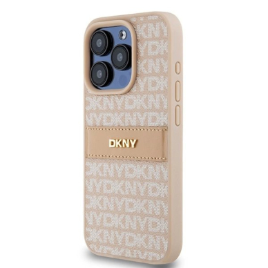 Dėklas DKNY Leather Mono StripeMetal LogoiPhone 15 Pro - Rožinis 1