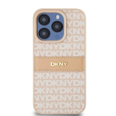 Dėklas DKNY Leather Mono StripeMetal LogoiPhone 15 Pro - Rožinis 2