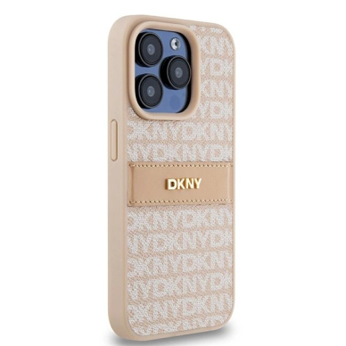 Dėklas DKNY Leather Mono StripeMetal LogoiPhone 15 Pro - Rožinis 3