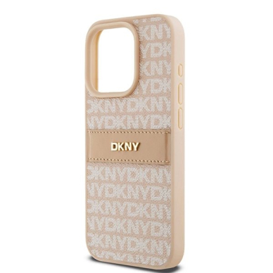 Dėklas DKNY Leather Mono StripeMetal LogoiPhone 15 Pro - Rožinis 5