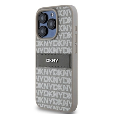 Dėklas DKNY Leather Mono StripeMetal LogoiPhone 15 Pro - Smėlinis 1