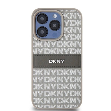 Dėklas DKNY Leather Mono StripeMetal LogoiPhone 15 Pro - Smėlinis 2