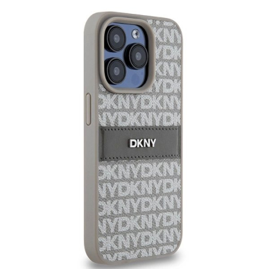 Dėklas DKNY Leather Mono StripeMetal LogoiPhone 15 Pro - Smėlinis 3