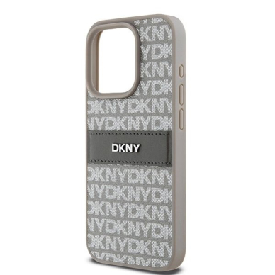 Dėklas DKNY Leather Mono StripeMetal LogoiPhone 15 Pro - Smėlinis 5