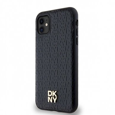 Dėklas DKNY Leather Monogram Pattern Metal Logo MagSafeiPhone 11 / Xr - Juodas 1