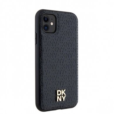 Dėklas DKNY Leather Monogram Pattern Metal Logo MagSafeiPhone 11 / Xr - Juodas 3