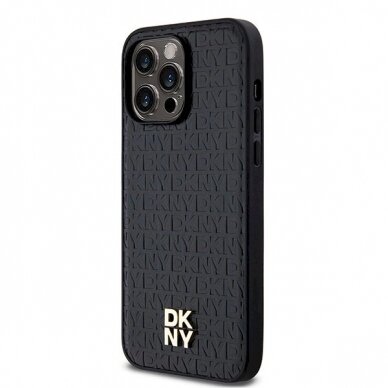 Dėklas DKNY Leather Monogram Pattern Metal Logo MagSafeiPhone 14 Pro Max - Juodas 1