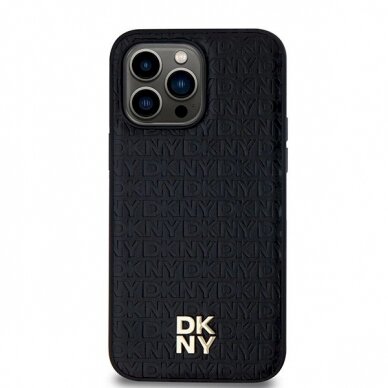 Dėklas DKNY Leather Monogram Pattern Metal Logo MagSafeiPhone 14 Pro Max - Juodas 2