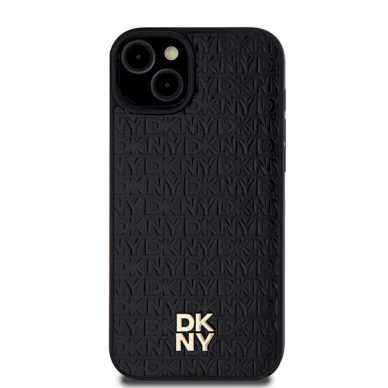 Dėklas DKNY Leather Monogram Pattern Metal Logo MagSafeiPhone 15 Plus / 14 Plus - Juodas 2