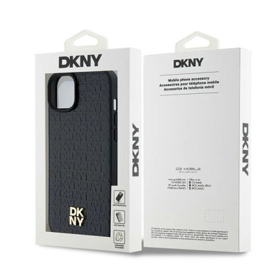 Dėklas DKNY Leather Monogram Pattern Metal Logo MagSafeiPhone 15 Plus / 14 Plus - Juodas 7