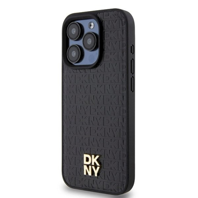 Dėklas DKNY Leather Monogram Pattern Metal Logo MagSafeiPhone 15 Pro - Juodas 1