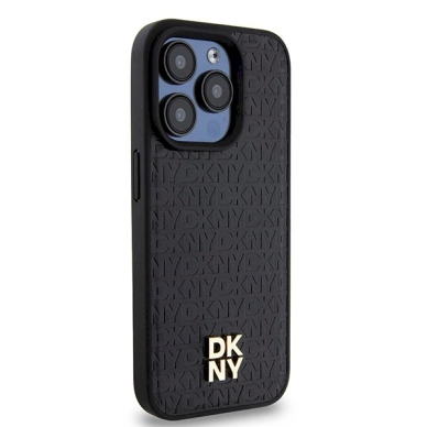 Dėklas DKNY Leather Monogram Pattern Metal Logo MagSafeiPhone 15 Pro - Juodas 3