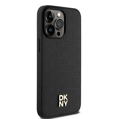 Dėklas DKNY Leather Monogram Pattern Metal Logo MagSafeiPhone 15 Pro Max - Juodas 3