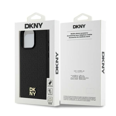 Dėklas DKNY Leather Monogram Pattern Metal Logo MagSafeiPhone 15 Pro Max - Juodas 7