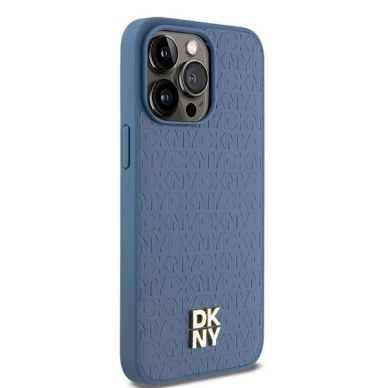 Dėklas DKNY Leather Monogram Pattern Metal Logo MagSafeiPhone 15 Pro Max - Mėlynas 3