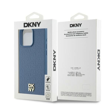 Dėklas DKNY Leather Monogram Pattern Metal Logo MagSafeiPhone 15 Pro Max - Mėlynas 7