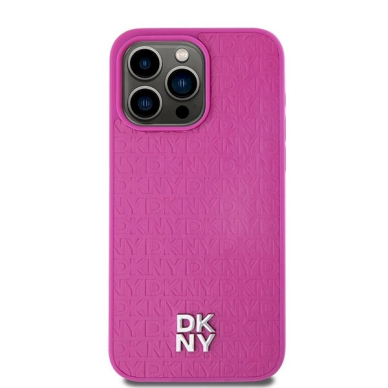 Dėklas DKNY Leather Monogram Pattern Metal Logo MagSafeiPhone 15 Pro Max - Rožinis 2