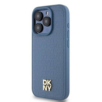 Dėklas DKNY Leather Monogram Pattern Metal Logo MagSafeiPhone 15 Pro - Mėlynas 1